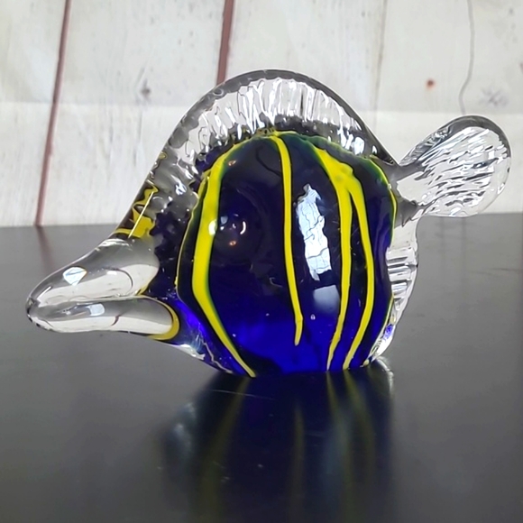 Murano Style Blue Yellow Glass Figurine Angelfish Fish Swordfish Unmarked 6 Inch - Picture 4 of 16